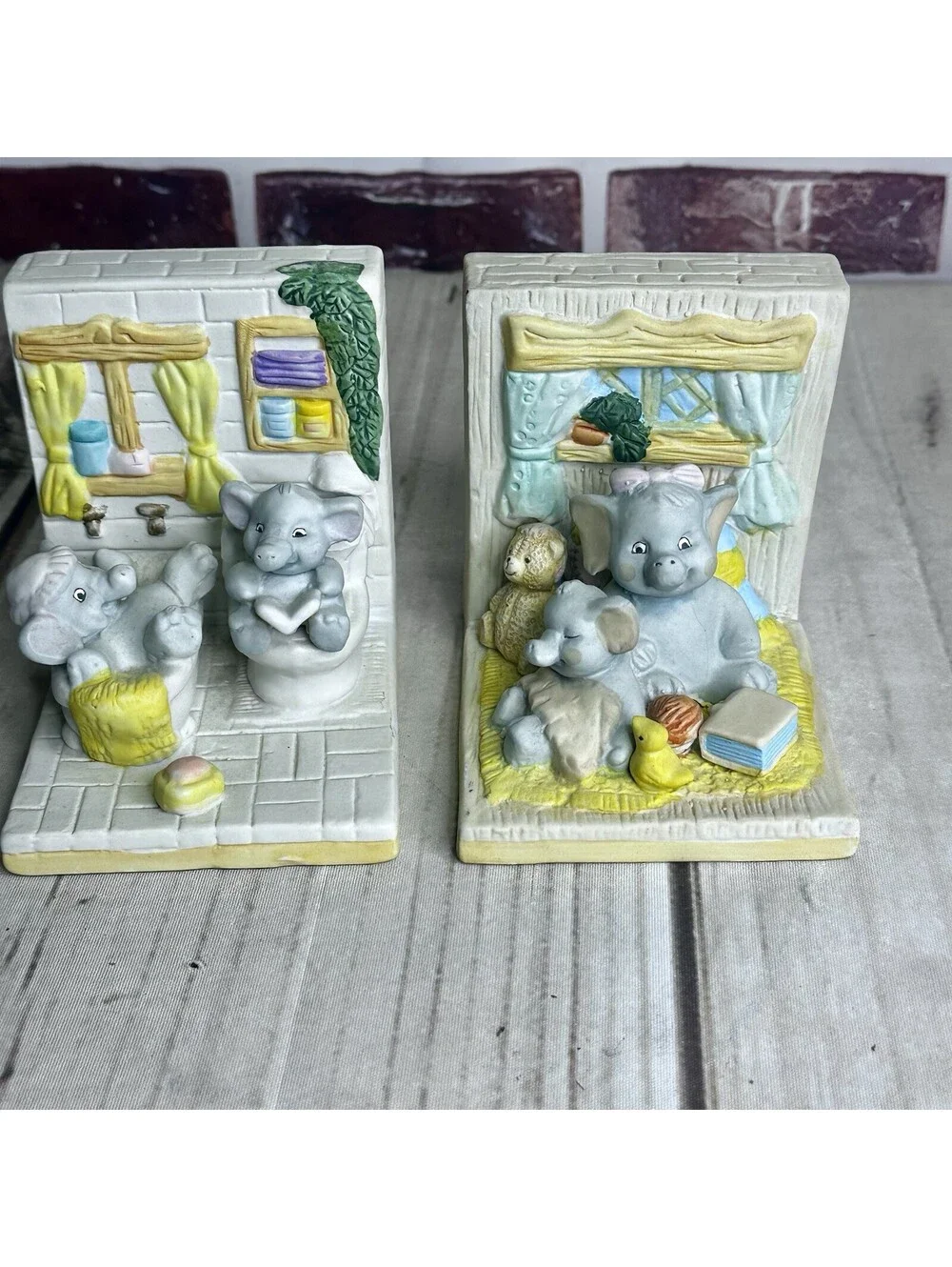 Vintage Elephant Bookends by Minster Giftwares, Nursery Baby Decor Ceramic